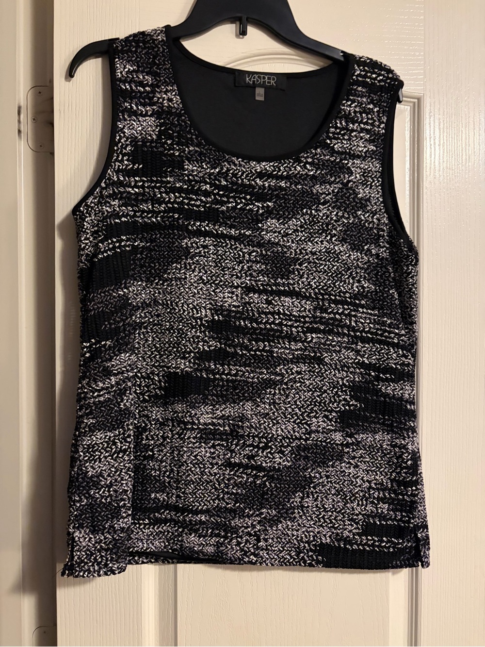 Kasper Black White Textured Sleeveless Shell Top Size Large